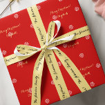 Personalised Merry Christmas Gold Black Gift Wrap Satin Ribbon<br><div class="desc">Custom, personalised, elegant stylish black typography / script, festive luxe faux gold colour ribbon, in silky smooth shiny satin and ribbed textured strong durable grosgrain options. Personalise the ribbon by simply typing in your family name / names. Also you may replace "Merry Chrismas" with "Happy Holidays" / "Seasons Greetings" or...</div>
