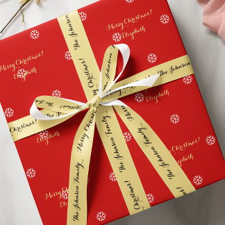Personalised Merry Christmas Gold Black Gift Wrap Satin Ribbon