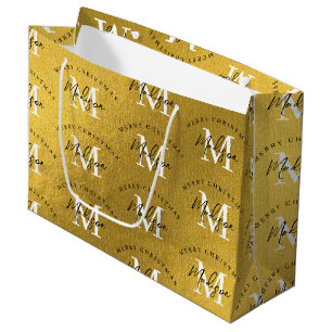 Personalised Merry Christmas Gold Foil Monogram Large Gift Bag