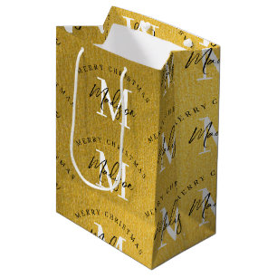 Personalised Merry Christmas Gold Foil Monogram Medium Gift Bag