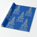 Personalised Merry Christmas Gold Tree Blue Wrapping Paper<br><div class="desc">Lovely Personalised Merry Christmas Holiday tree in faux gold colour with star on blue background. Add your family name. Perfect for those gifts!</div>