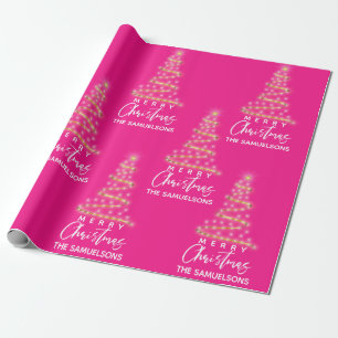 Personalised Merry Christmas Gold Tree Pink Wrapping Paper