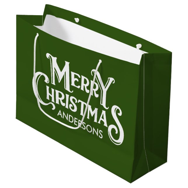 Personalised Merry Christmas Green  Large Gift Bag (Front Angled)