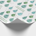 Personalised Merry Christmas Green Pine Trees  Wrapping Paper<br><div class="desc">Decorate your Christmas gifts with this personalised Christmas tree-patterned wrapping paper.
It is decorated with a simple watercolor in shades of green,  and turquoise.
Easily customisable.
Original Watercolor © Michele Davies.</div>