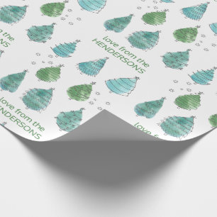 Personalised Merry Christmas Green Pine Trees  Wrapping Paper