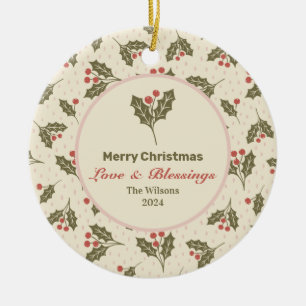 Personalised Merry Christmas - Holiday Holly Ceramic Tree Decoration