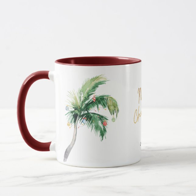 Personalised Merry Christmas Holidays Palm Tree Mug (Left)