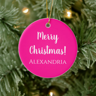 Personalised Merry Christmas Hot Pink Ceramic Tree Decoration