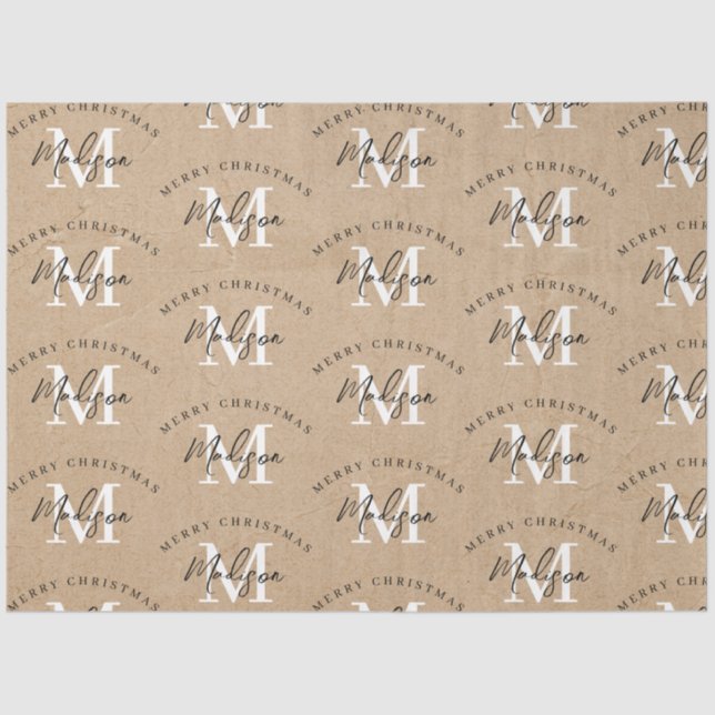 Personalised Merry Christmas Kraft Monogram Tissue Paper (Front)