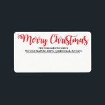 Personalised Merry Christmas Mailing Labels<br><div class="desc">Personalised red and white mailing labels make your life easier and your Christmas mailings very attractive. This traditional mailing label has Merry Christmas written  in a large red font. Your name and address is written below in black text. Very easy to customise.</div>