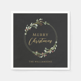 Personalised Merry Christmas Minimalist Wreath Napkin