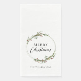 Personalised Merry Christmas Minimalist Wreath Napkin