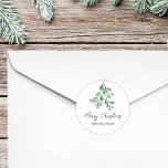 Personalised Merry Christmas Mistletoe Classic Round Sticker<br><div class="desc">These festive stickers are decorated with watercolor mistletoe and say Merry Christmas in stylish script typography.
Easily customisable.
Original Watercolour © Michele Davies.</div>