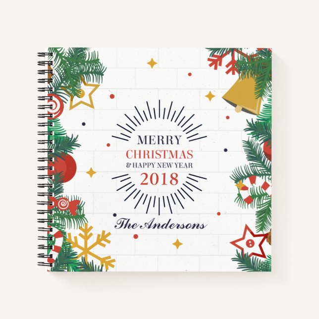 Personalised Merry Christmas & New Year Guestbook Notebook (Front)