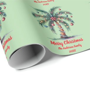 Personalised Merry Christmas Palm Tree Light       Wrapping Paper
