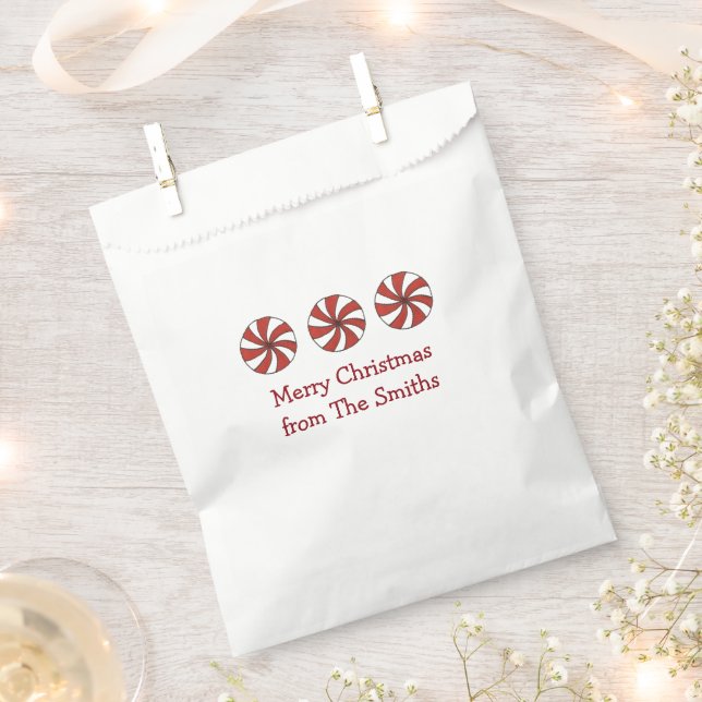 Personalised Merry Christmas Peppermint Mint Candy Favour Bags (Clipped)