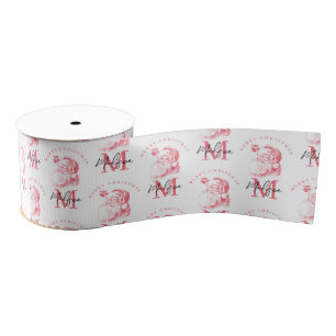 Personalised Merry Christmas Pink Santa Monogram Grosgrain Ribbon