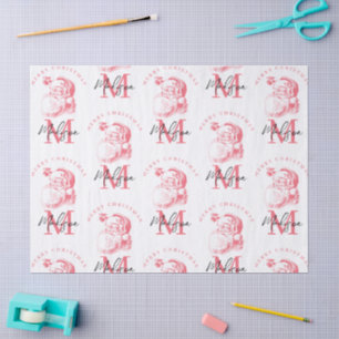 Personalised Merry Christmas Pink Santa Monogram Tissue Paper