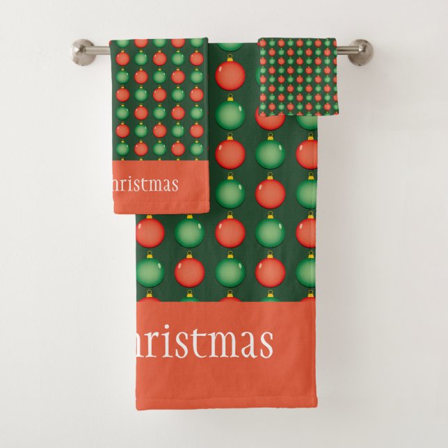 Personalised Merry Christmas Red and Green  Bath Towel Set (Insitu)