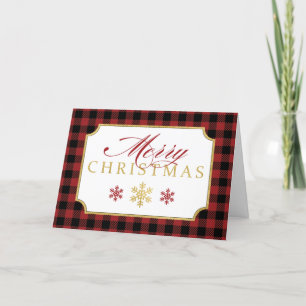 Personalised Merry Christmas Red, Black Plaid Card