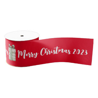 Personalised Merry Christmas Red Gift Wrap  Grosgrain Ribbon
