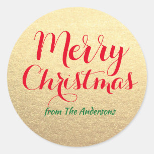 Personalised Merry Christmas Red Green Gold Gift  Classic Round Sticker