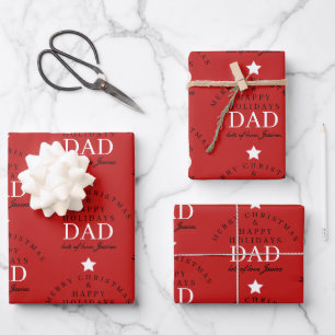Personalised Merry Christmas Red Monogram To Dad Wrapping Paper Sheet