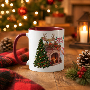 Personalised Merry Christmas Reindeer Fireplace Mug