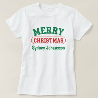 Personalised Merry Christmas Retro Custom Name T-Shirt