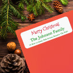 Personalised Merry Christmas Return Address Label<br><div class="desc">Custom,  personalised,  simple,  elegant,  festive red typography / script / font,  Merry Christmas / Happy Holidays / Season's Greetings return address label. Simply enter the family name / bride & groom's / wife & husband's names,  and address,  to customise.</div>