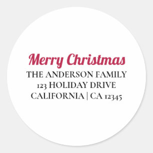 Personalised Merry Christmas Return Address Sticke Classic Round Sticker