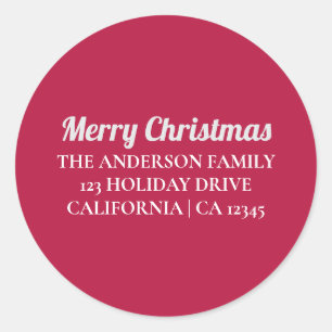 Personalised Merry Christmas Return Address Sticke Classic Round Sticker