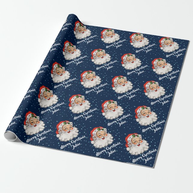 Personalised Merry Christmas Santa Claus Holiday Wrapping Paper (Unrolled)