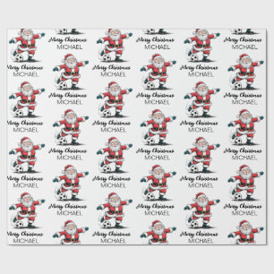 Personalised Merry Christmas Santa Claus Soccer Wrapping Paper