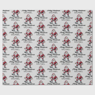 Personalised Merry Christmas Santa Claus Soccer Wrapping Paper