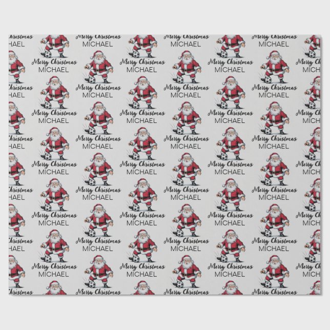 Personalised Merry Christmas Santa Claus Soccer    Wrapping Paper (Flat)