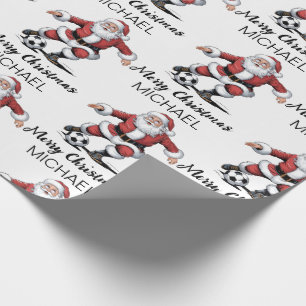 Personalised Merry Christmas Santa Claus Soccer Wrapping Paper