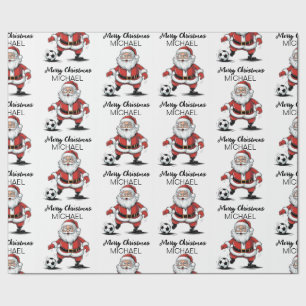 Personalised Merry Christmas Santa Claus Soccer Wrapping Paper