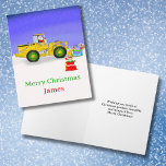Personalised Merry Christmas Santa in Bulldozer Card<br><div class="desc">This adorable Christmas card features Santa in a bulldozer,  with add your child's name to make it extra special.  It's sure to bring a smile and add some festive fun to his Christmas celebrations!</div>
