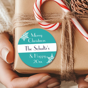 Personalised Merry Christmas Snowflake Classic Round Sticker