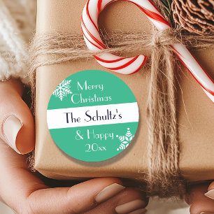 Personalised Merry Christmas Snowflake Classic Round Sticker