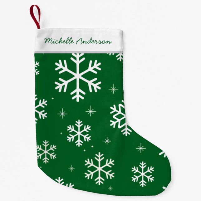 Personalised Merry Christmas Snowflakes Pattern    Small Christmas Stocking (Front)
