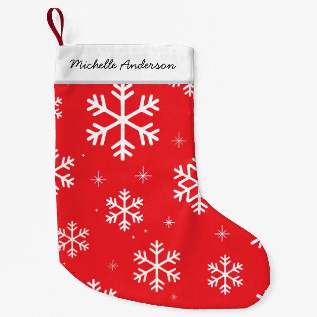 Personalised Merry Christmas Snowflakes Pattern    Small Christmas Stocking (Front)