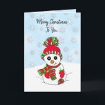 Personalised Merry Christmas  Snowman Card<br><div class="desc">Personalised Merry Christmas Red and green Snowman seasonal holiday card.</div>