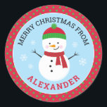 Personalised Merry Christmas Snowman Sticker<br><div class="desc">Add the finishing touch to your Christmas gifts,  treats and party favours with these cute personalised snowman stickers.</div>