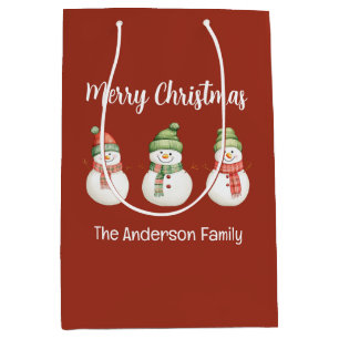 Personalised Merry Christmas Snowmen Medium Gift Bag