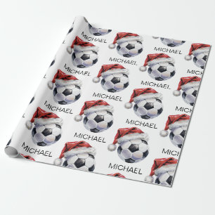 Personalised Merry Christmas Soccer Ball Santa     Wrapping Paper