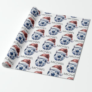 Personalised Merry Christmas Soccer Ball Santa Wrapping Paper