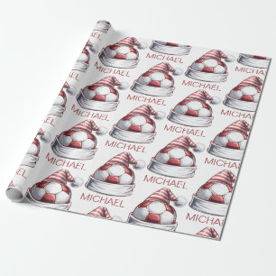 Personalised Merry Christmas Soccer Ball Santa Wrapping Paper