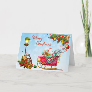 Personalised Merry Christmas Street Light & Sled Card